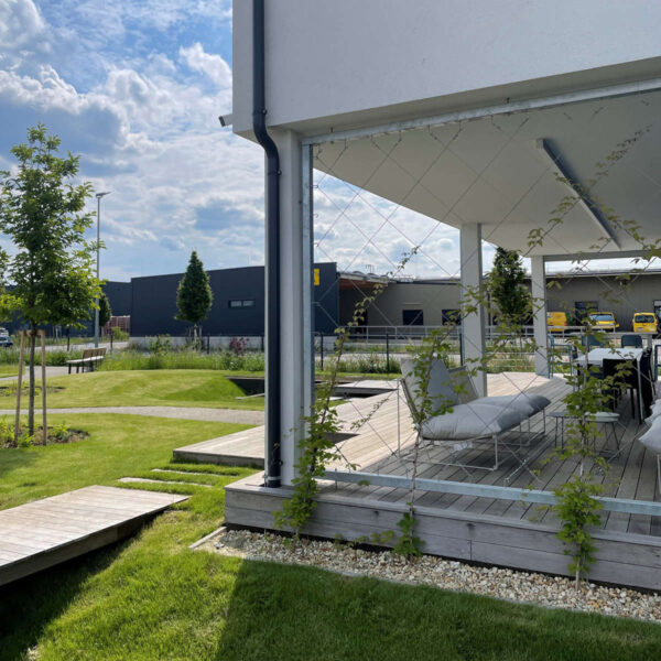 Bauprojekt Bürogebäude Ansicht Terrasse